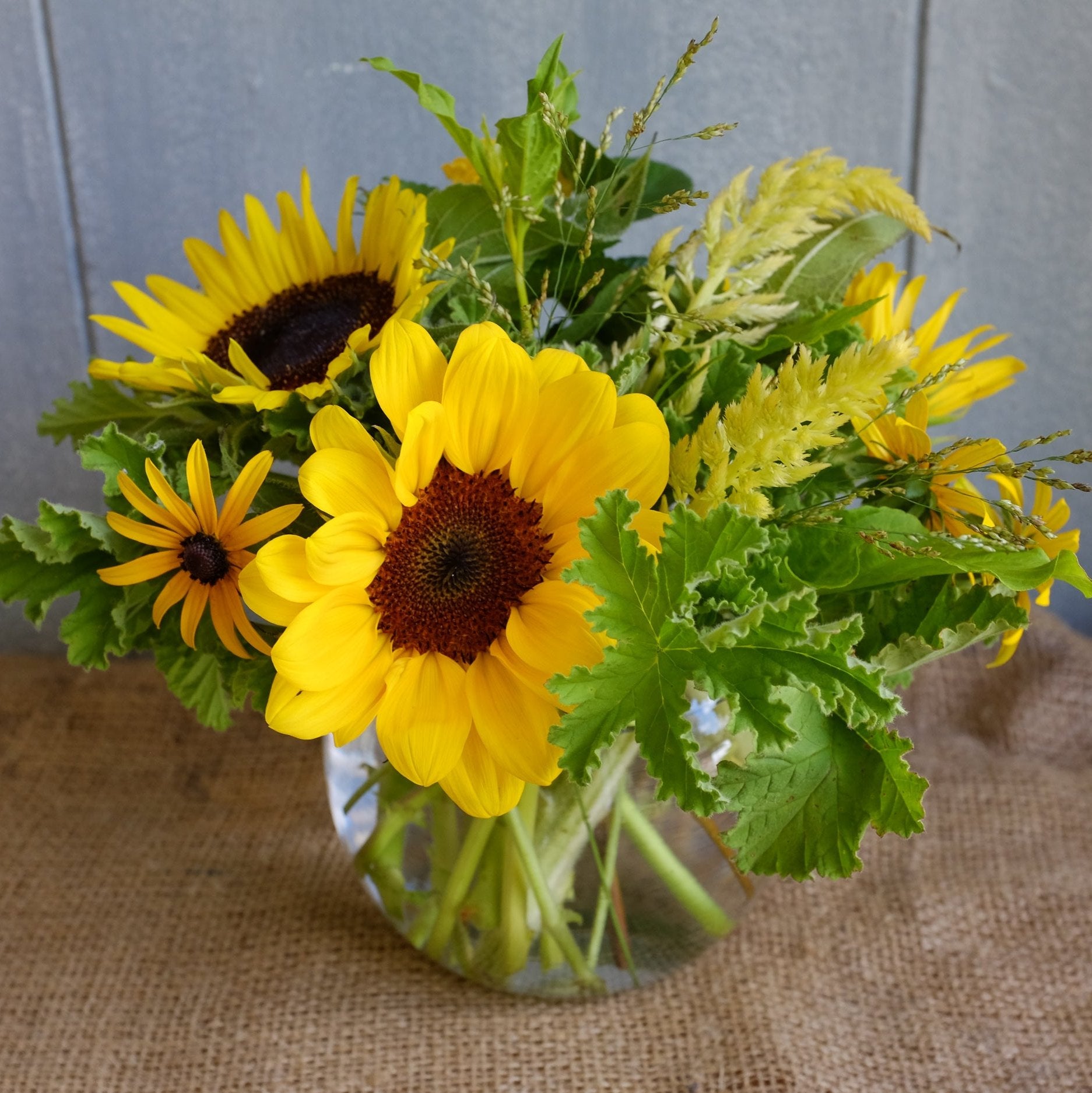 Small yellow sunflower bouquet